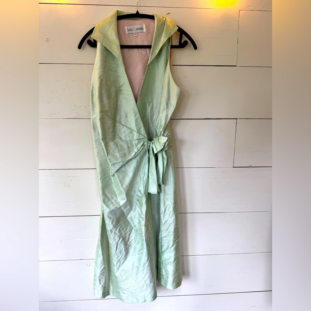 Sara Campbell Mint Green and Pink Silk Wrap Dress